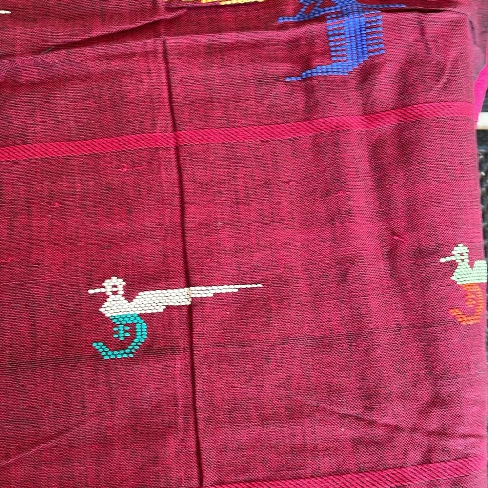 -Handwoven Guatemala rectangular tablecloth and matching napkins.